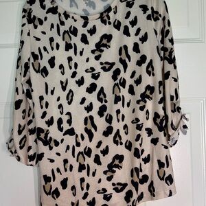 Tickled Teal Cream and Black Leopard Print Blouse